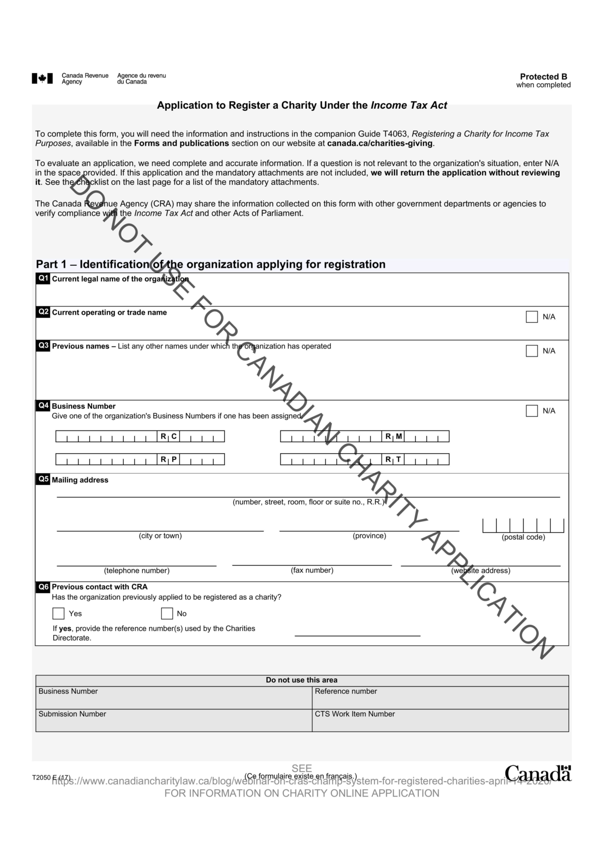 Cra Rc499 Form Don't Use the Form T2050 To Register a Charity In Canada: It is No ...